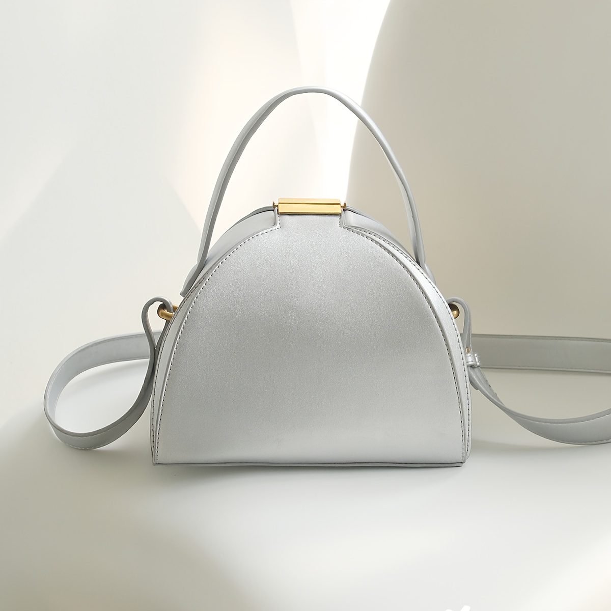 CEZIRA Women's Minimalist Elegant PU Vegan Crossbody Bag with Adjustable Long Strap & Top Handle, Squeeze Lock Closure, Box Shape Design - White & Pink, Versatile for Daily Commute, Work, Casual Outings, Crossbody Purse, Sleek Handbag, Travel Accessory, Modern Style, Highquality Finish, Compact Purse, Stylish Ladies