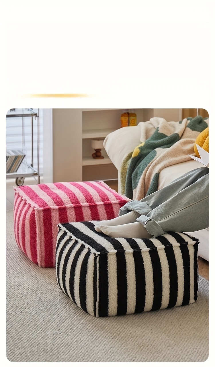 1  foam stool cushion knitted non wooden electricity free for living room floor shoe changing tatami red black striped design decorative seating striped pattern soft seating details 1