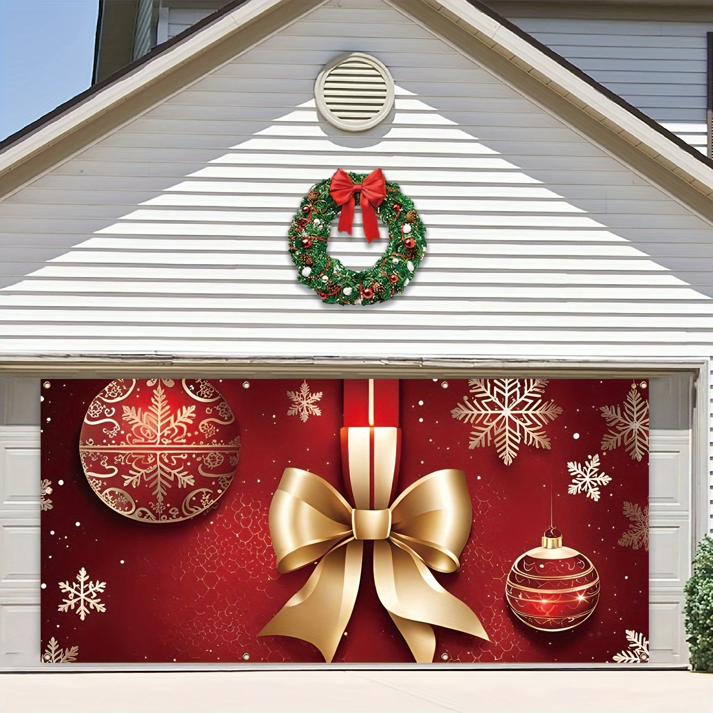 

Christmas Garage Door Banner Decoration, 100% Polyester Festive Outdoor Wall Decor With , Red Ornament, Snowflakes, No Electricity Required - Extra Large 157x71 Inch Holiday Party Photo Prop