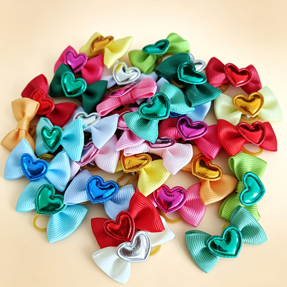 TEMU 30pcs, Love Matching Bow-shaped Pet Headwear, Random Color