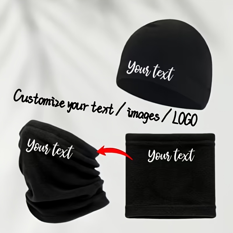 TEMU 2pcs Set Custom Warm Hat And Thick Neck Gaiter, Customizable, Breathable Design - Unisex Warm Hat And Neck Gaiter, Windproof Design Suitable For
