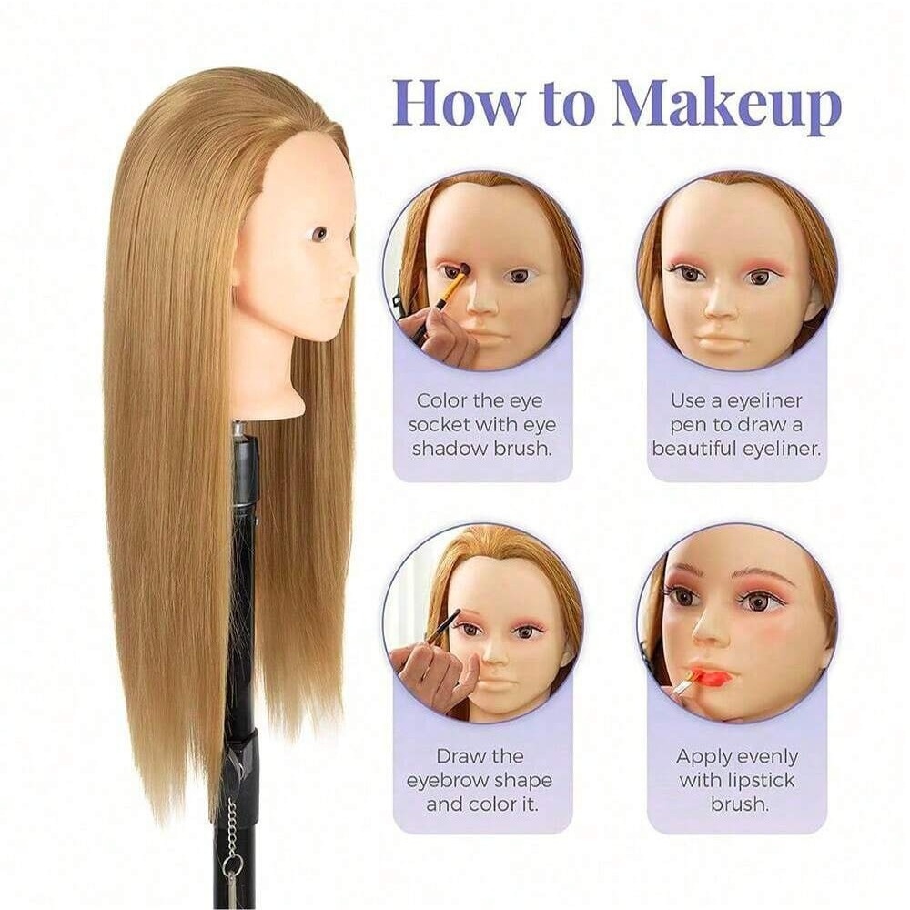 24 inch hairdressing mannequin head made of synthetic fibers complete with a clamp and a braiding kit suitable for halloween props and for adults of any gender Product details 7