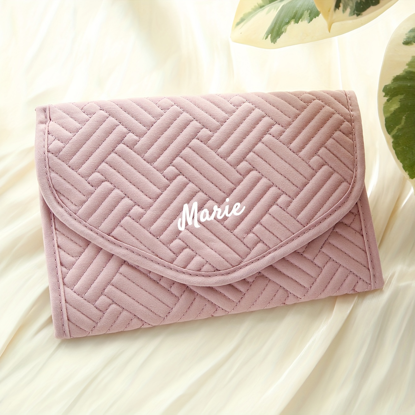 TEMU personalizzato "Marie" e "Jana" Borse organizzatori di gioielli personalizzati - Rosa e Quilted Suede, Design portatile pieghevole con accenti a