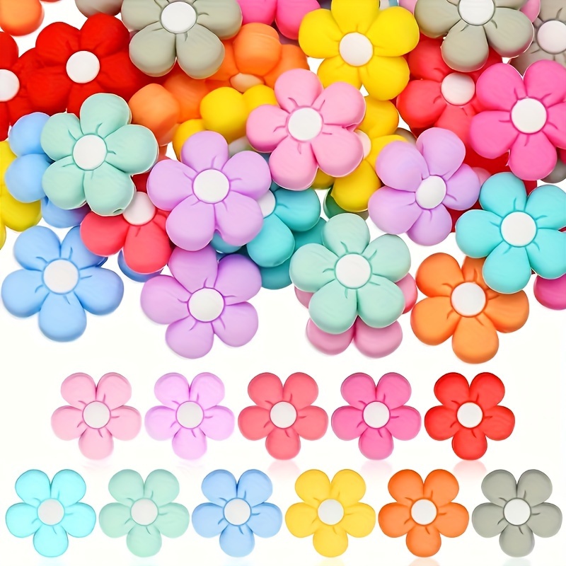 

44 Pcs Colorful Flower Silicone Beads Cute Flower Beads Flat Spacer Beads For Jewelry Making Bulk Adults Diy Bracelets Necklaces Earrings Anklets Keychains Crafts Making Jewelry Supplies