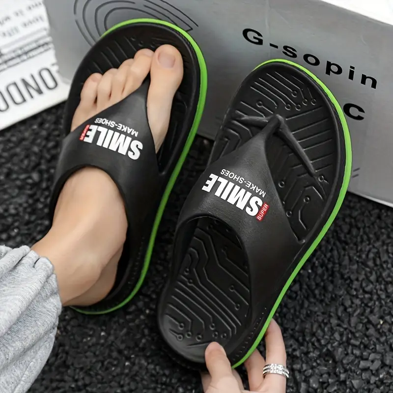 mens letter pattern flip flops non slip open toe outdoor walking beach seaside party details 6