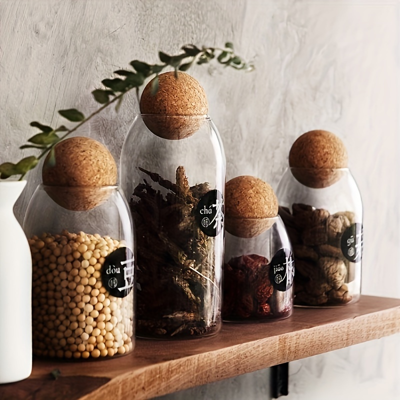 UPKOCH - Frascos de vidrio herméticos con tapa de corcho en forma de bola,  frascos transparentes para guardar alimentos, galletas, té, café, azúcar