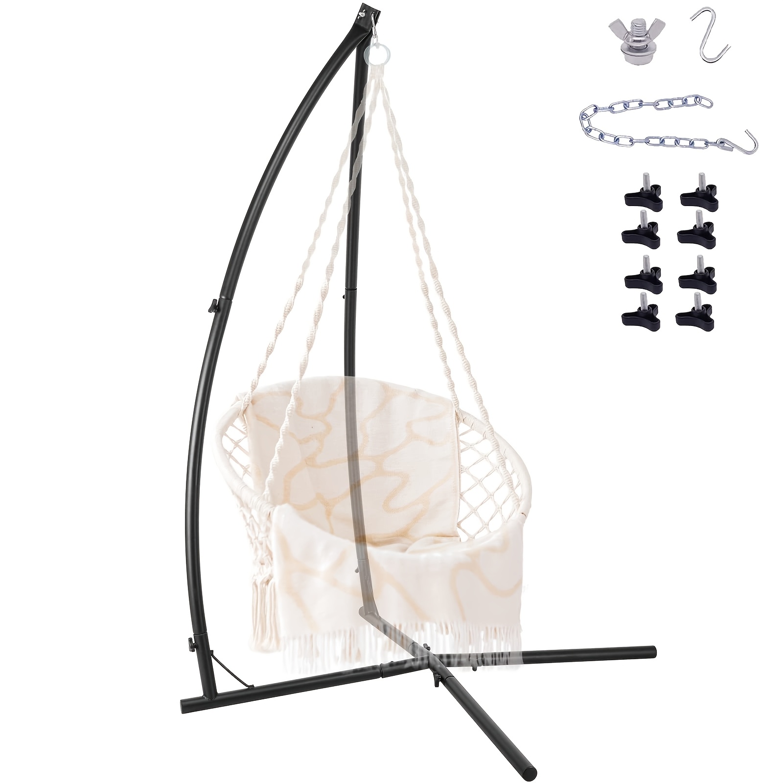 TEMU 330 Lbs Capacity Heavy Duty Steel Hanging Chair Stand With Sturdy Design & Wide Base - -min Assembly, Compatible With Indoor/outdoor Hammocks,