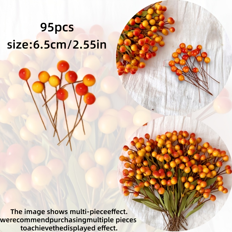 Image of 95pcs Artificial Flowers, Berry Branches, Hand-twisted Floral Twigs, Suitable For Decoration, Vase Arrangement, Autumn And Halloween Table Centerpieces, Party And Home Decor