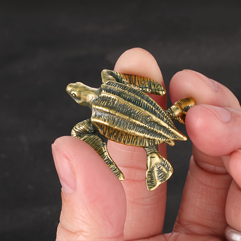 A Brass Vintage Bronze Statue [popular ] Solid Brass Turtle Statue, Study Decoration Desk Tea Pet Ornaments, Handmade Collectible Art