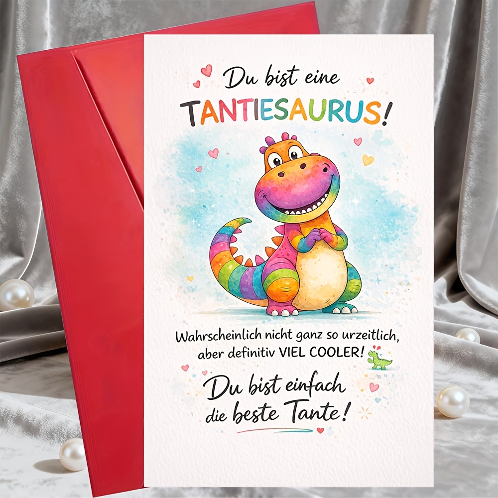 Image of 1 Greeting Card + 1 Envelopefunny Rainbow Birthday Card For Aunt From Niece Or Nephew Cute Dinosaur Greeting Card For Her Special Daygreeting Card