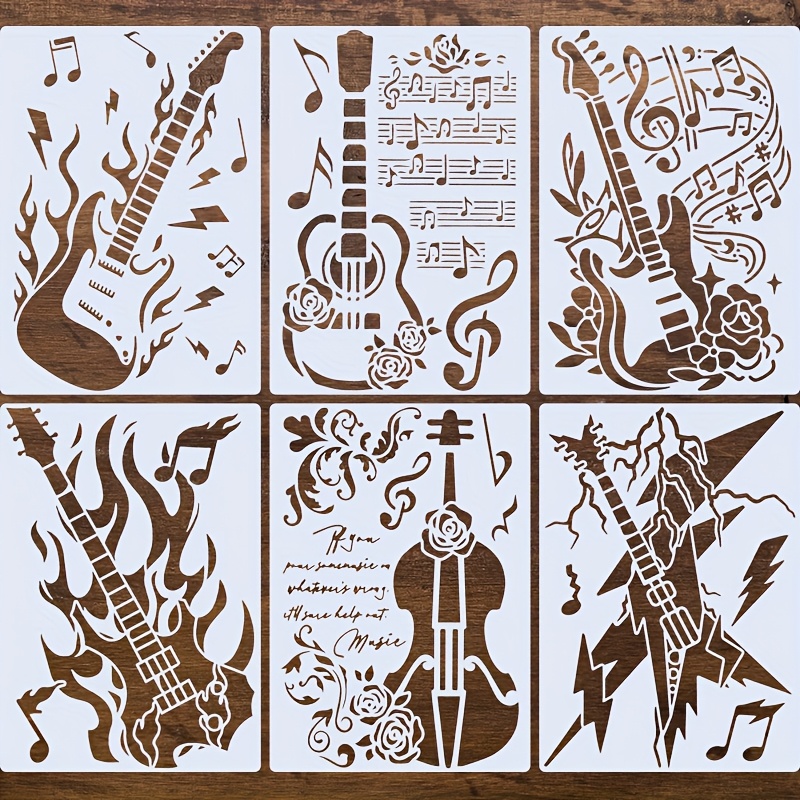 

6- A4 - Stencils, 8.27x11.69 , Reusable Plastic Stencils For Diy , Scrapbooking, Painting On Wood, , , , , - Guitar, ,