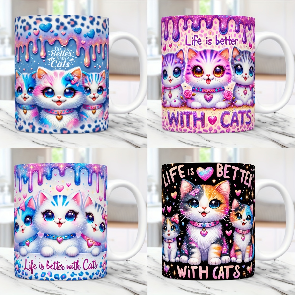 

Kawaii Cats Mug: Life Is Better With Cats - Uv Dtf Printed, 11oz, Durable, And Adorable For Cat Lovers