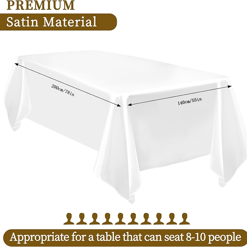 3pcs Set Of Satin White Glossy Tablecloth 140x200 Cm, Suitable For Dining Parties Events, Bridal Wedding Banquet, High-end Banquet Table Decoration Rectangular Tablecloth