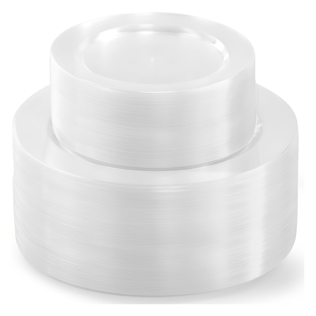 TEMU 200 Piece Combo Clear Plastic Plates - Premium Heavy-duty 100 Disposable 10.25" Dinner Party Plates And 100 Disposable 7.5" Salad Plates Hand Washable And Reusable Halloween&christmas