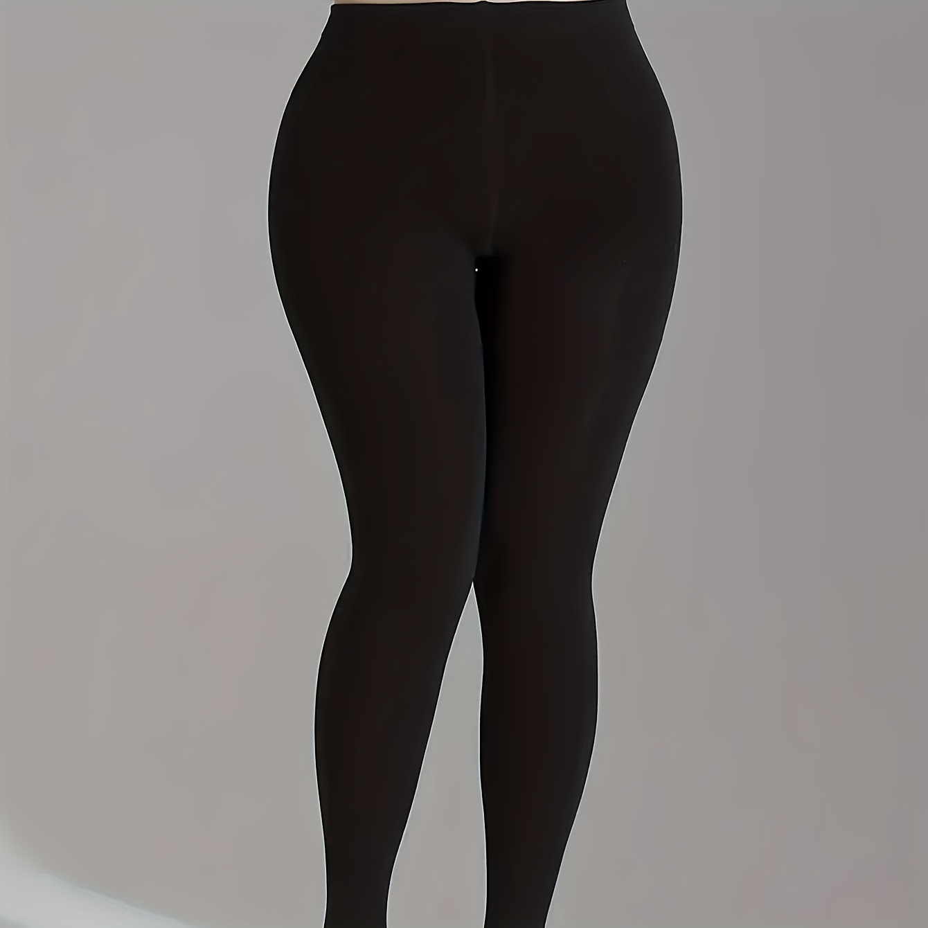 Women's Plus Casual Tights, Plus Size Solid Opaque High Waist Stretchy Slimming Pantyhose For Fall & Winter