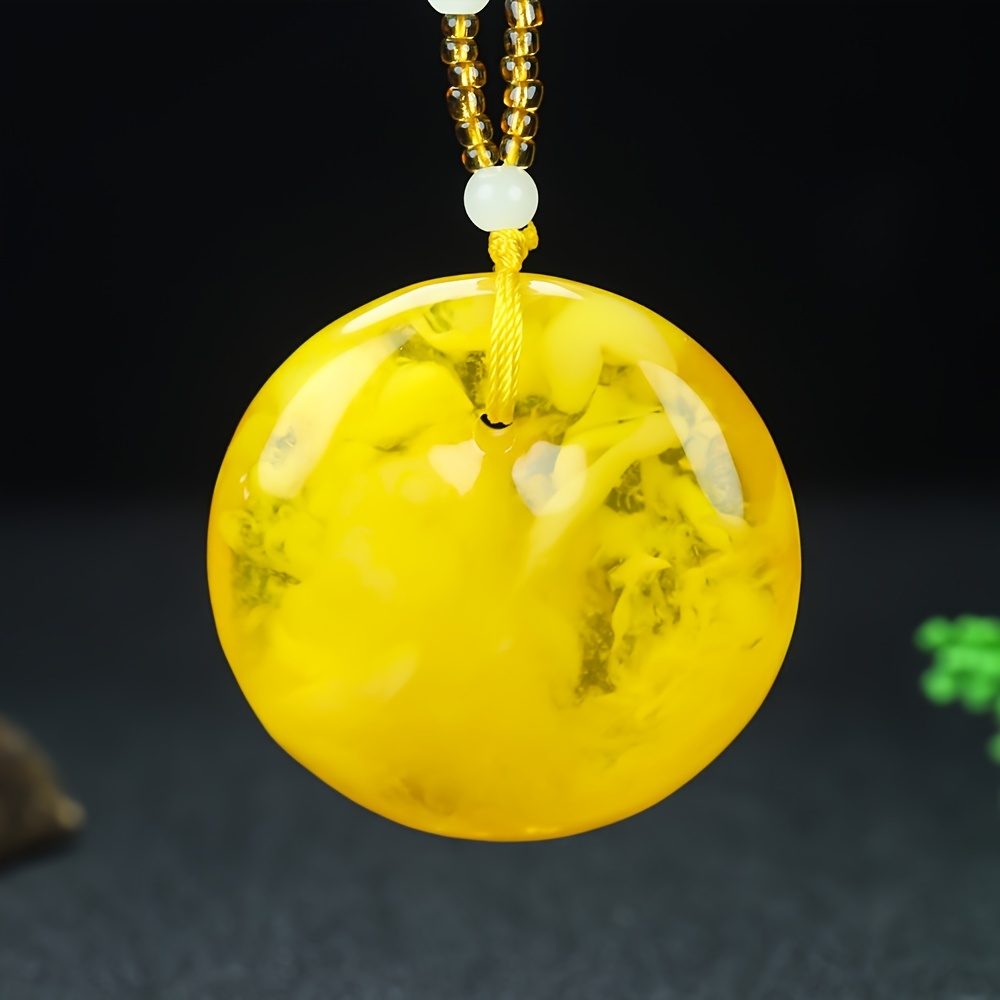 TEMU Natural Amber Bead Necklace With Golden-tone Clasp - Bohemian Style Unisex Jewelry For Daily Wear & Parties, Versatile Accessory For Christmas,
