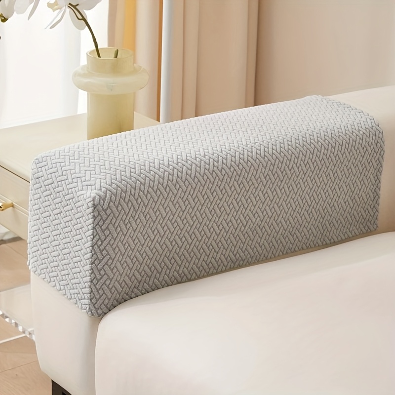 TEMU 2pcs/set Geometric Twill Jacquard Stretch Fleece Armrest Covers For Sofa (set) - Cozy & Stylish