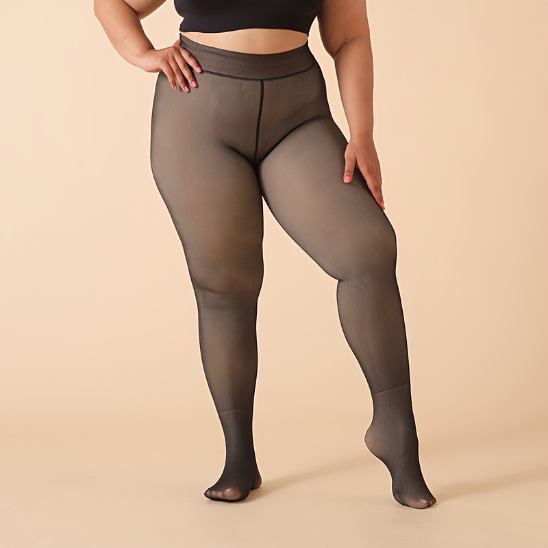 Autumn And Winter Collection Plus-Size Women'S Thickened Fleece-Lined Tights, High-Waisted Stretchy Warm Leggings, Fleece-Lined High-Elastic Base Layer Stockings, Thermal Pants.