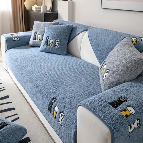 one piece of thickened shearling slipcover for sofas a plush cover non slip in colors pet friendly and machine washable suitable for 4 seater sofas decorating living rooms bedrooms and offices