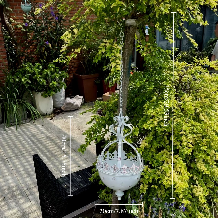 Image of 1pc Courtyard French Pastoral Elegant European Metal Hanging Flower Stand Flower Basket Flower Pot - Retro Flower Holder Multifunctional Indoor/outdoor Decorative , Suitable For