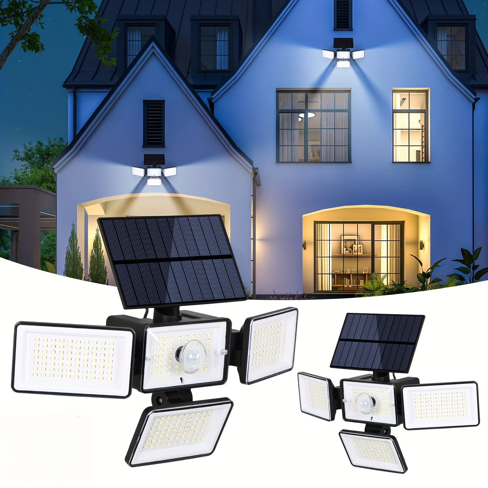 TEMU 4pcs Solar Outdoor Lights 2500lm 288 Led Security Lights With Remote Control, Motion Sensor Lights, Angle Flood Wall Lights With 4