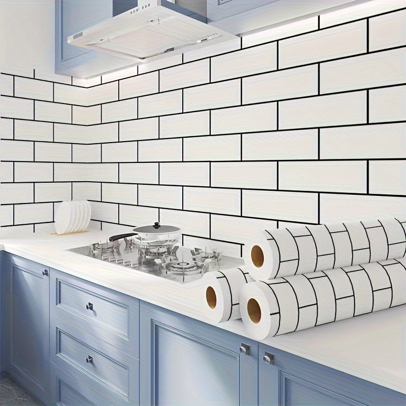 

1 Roll - White Brick Pattern Self-adhesive Wallpaper - Waterproof & Heat Resistant Vinyl, Kitchen Backsplash & Home Decor - Cut & For , Kitchen Backsplash Heat Resistant