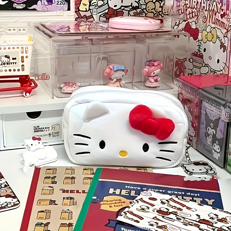 Sanrio Hello Kitty Large Pencil Case - a Stylish Canvas Stationery Storage Bag with a Zipper, Multifunctional for Coins And Cosmetics, Suitable for School And Office Supplies.