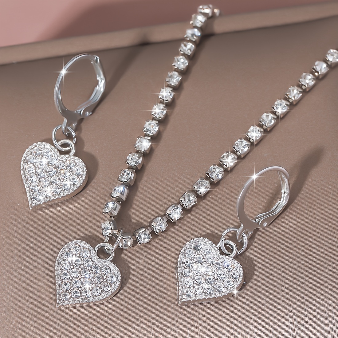 TEMU 3pcs Women's Jewelry Set, Sparkling 1 Necklace + 1 Pair Of Earrings + 1 Bracelet, Elegant Temperament, Valentine's Day Wedding Souvenir Birthday Celebration Commemorative Gift Gift