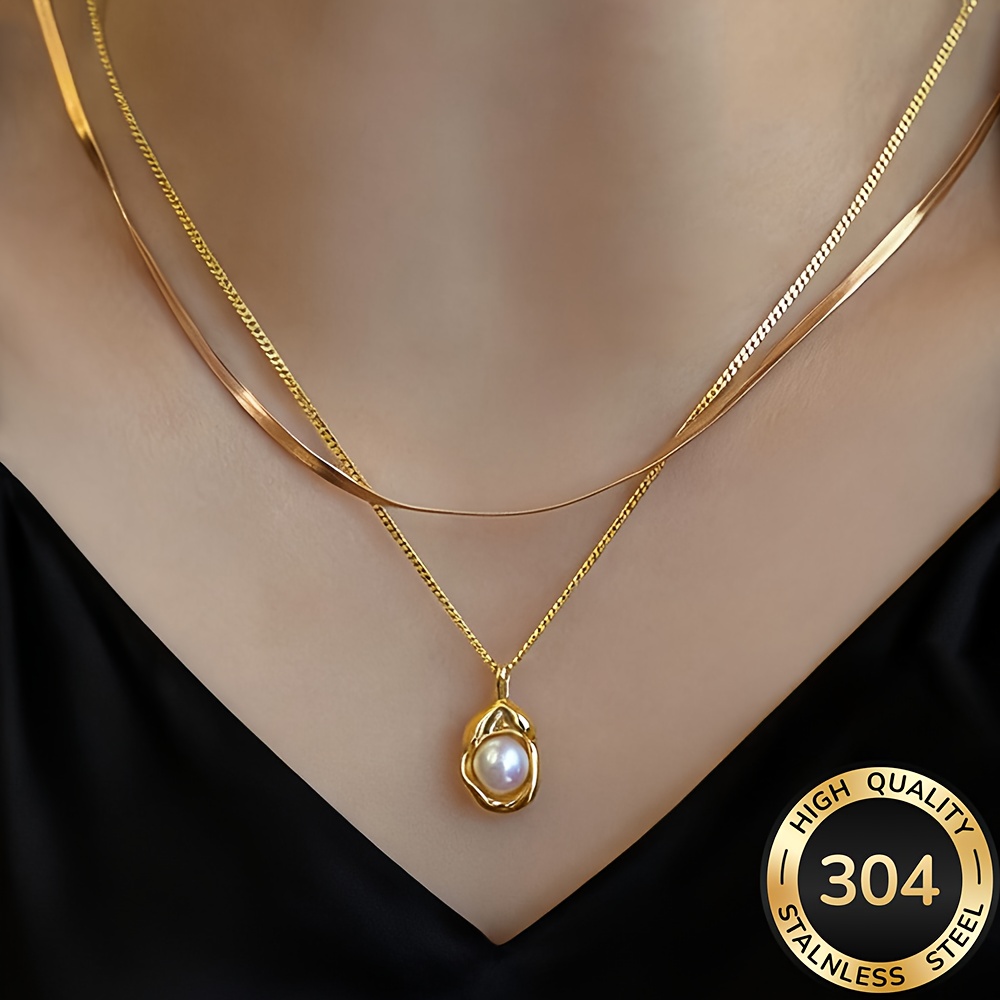 high quality stainless steel golden stacking necklace anti fading simple and elegant suitable for daily wear or party fashionable womens necklace jewelry accessories exquisite gift for women details 0