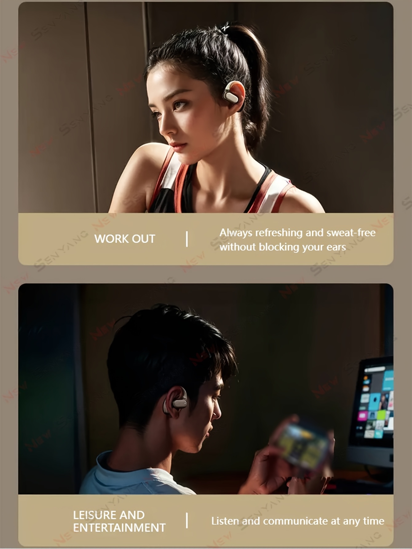 2025 New Senyang AI Translation True Wireless Over-Ear Business Comfort Earbuds - Sports Minimalist Earphones - Multilingual Support, Smart Dual Mic Noise Cancellation, Touch Control, Compatible with Phones, Perfect for Travel, Socializing, Studying