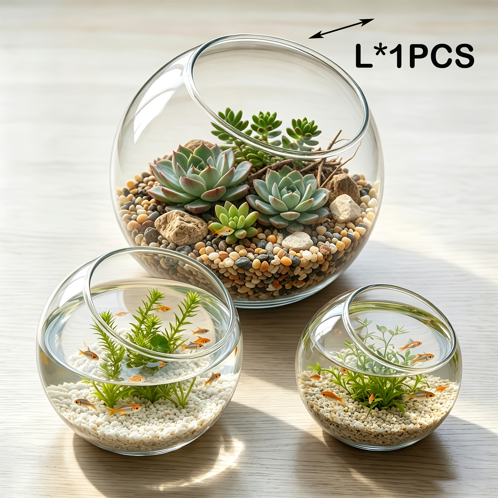 TEMU 1pc Clear Glass Terrarium Planter & Fish Bowl - Bubble Aquarium/vegetable , Round Tabletop Planter Suitable For, Air Plants, Microlandschaft, ,