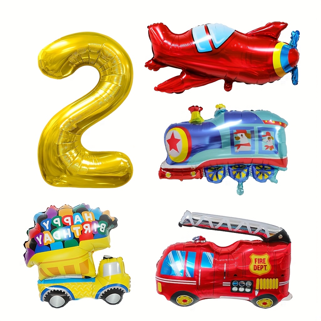 Image of 5pcs Transportation Balloons,ice Cream Truck Plane Fire Truck Train Foil Balloon,vehicles Golden 0-9 Birthday Kids Party Supplies Decorations