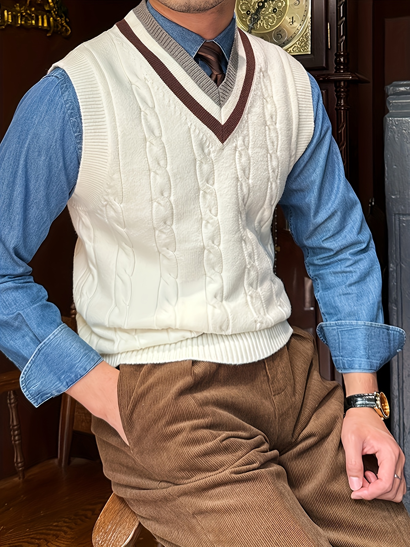 haggar mens dress pants Hisdern Men's Burgundy Satin Suit Vest Formal Wear XS main image 1