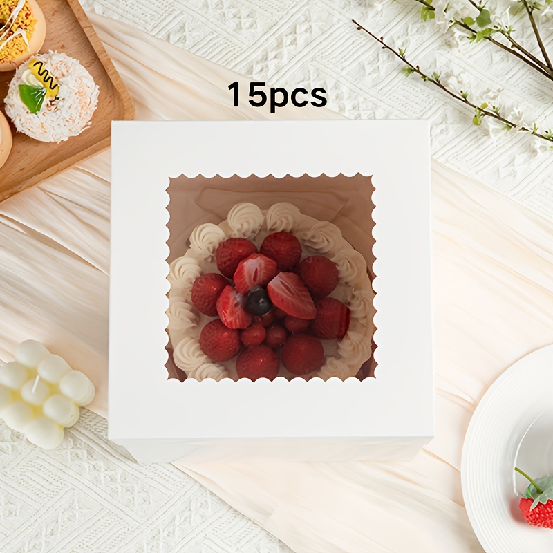 15pcs White Cake Boxes with Clear Window, Disposable Bakery Boxes