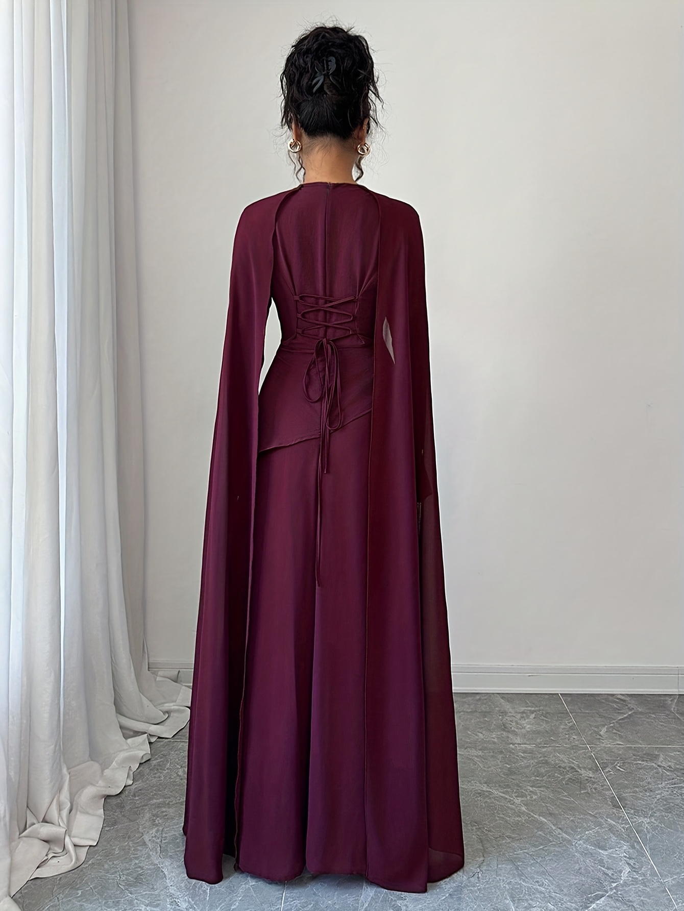 burgundy formal dresses Burgundy Puffy Sleeves Prom Dresses Satin – Lisposa main image 1