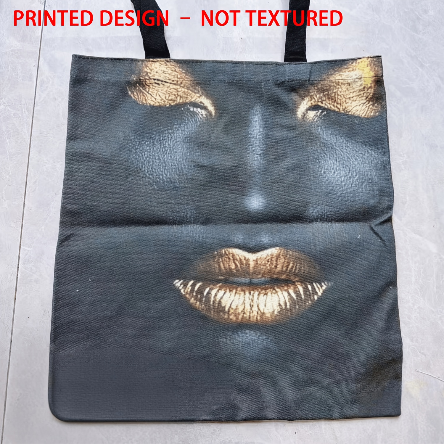 TEMU Printed Design – Not Textured 1pc Large Capacity Lightweight Wear-resistant Tote Bag, Black And Golden Textured Female Portrait Art Pattern