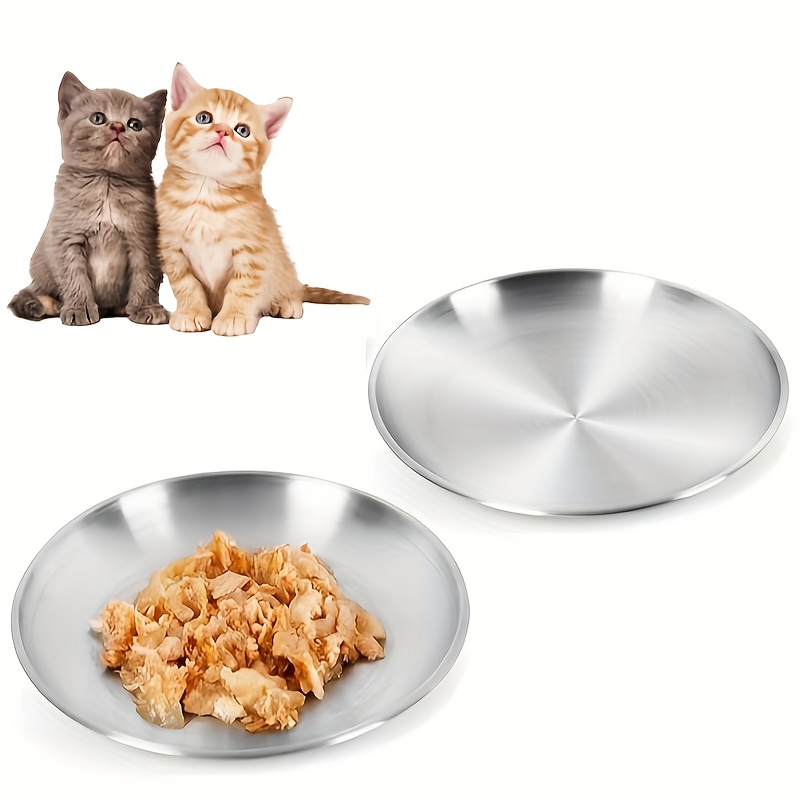 

2pcs Cat Dishes Set, Steel Shallow , Metal , Feeding Dish To