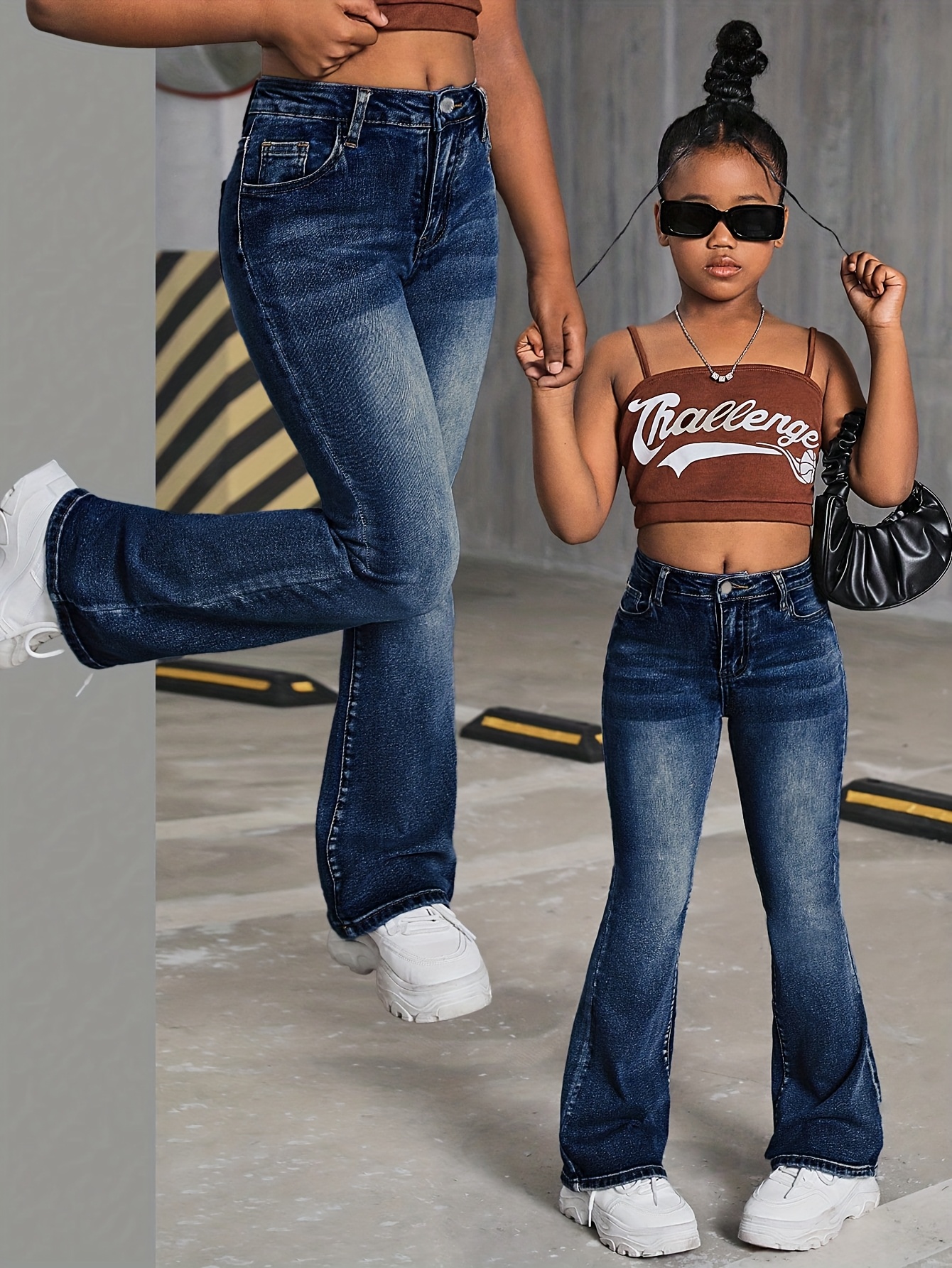 Jean évasé Pour Fille Adolescente - Coupe Ajustée, Taille élastique, Jambe Large, Poches