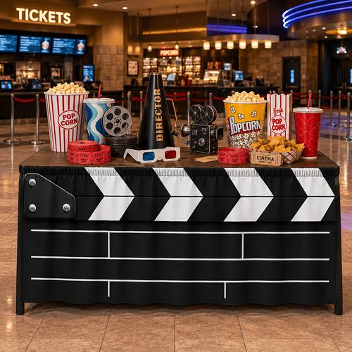 1pc vintage table skirt suitable for birthday parties classic cinema slate tablecloth with pattern themed tablecloth fabric events