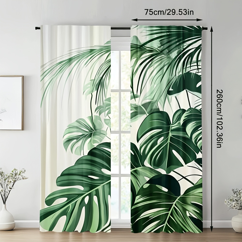 TEMU 2pcs Tende Porta Semi-trasparenti con Stampa di Foglie Tropicali - Design Monstera Verde e Foglia di Palma, Tende Filtranti per Luce per Camera