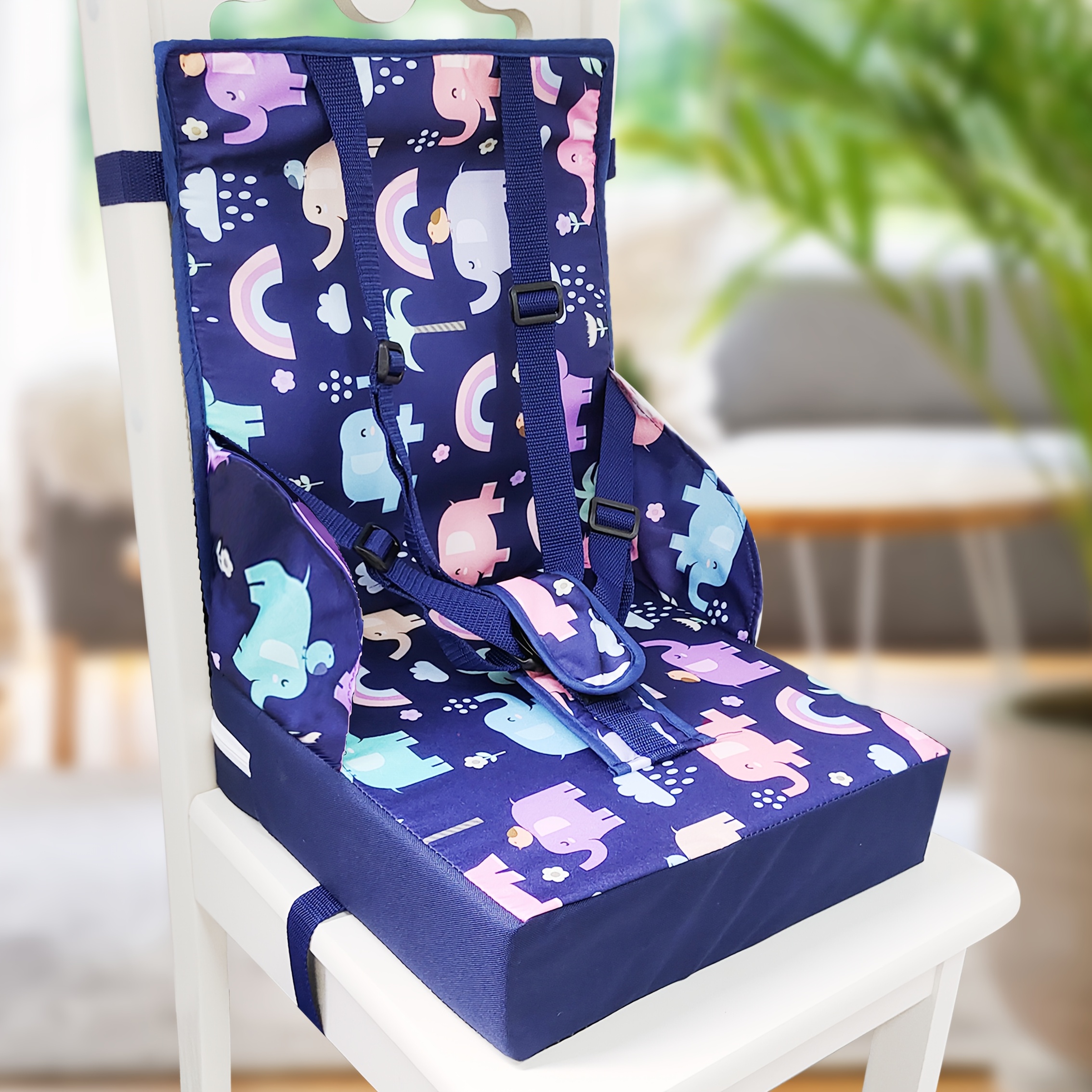1pc portable kids dining chair cushion adjustable foldable seat with dinosaur   removable washable   oxford fabric     use dinosaur chair home seating accessory   design   material 0