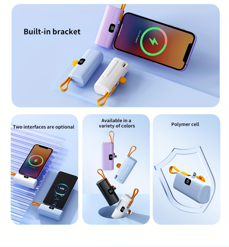 BYGP Mini Chargeur Portable 5000mAh, Batterie Externe Ultra-Compacte de Voyage pour Téléphone Portable, Compatible avec iPhone 15/14/13/12 Pro Max/iPad Pro/pour for Samsung Android etc., Banque d'Alimentation de Poche d'Urgence, Batterie de Secours Mobile USB, Cadeau