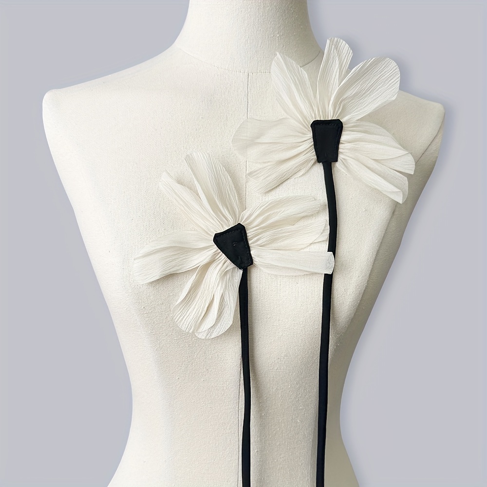 2 Beige And Black Three-dimensional Mesh Flower Fabric Patches For Wedding Dress And Gown Decoration