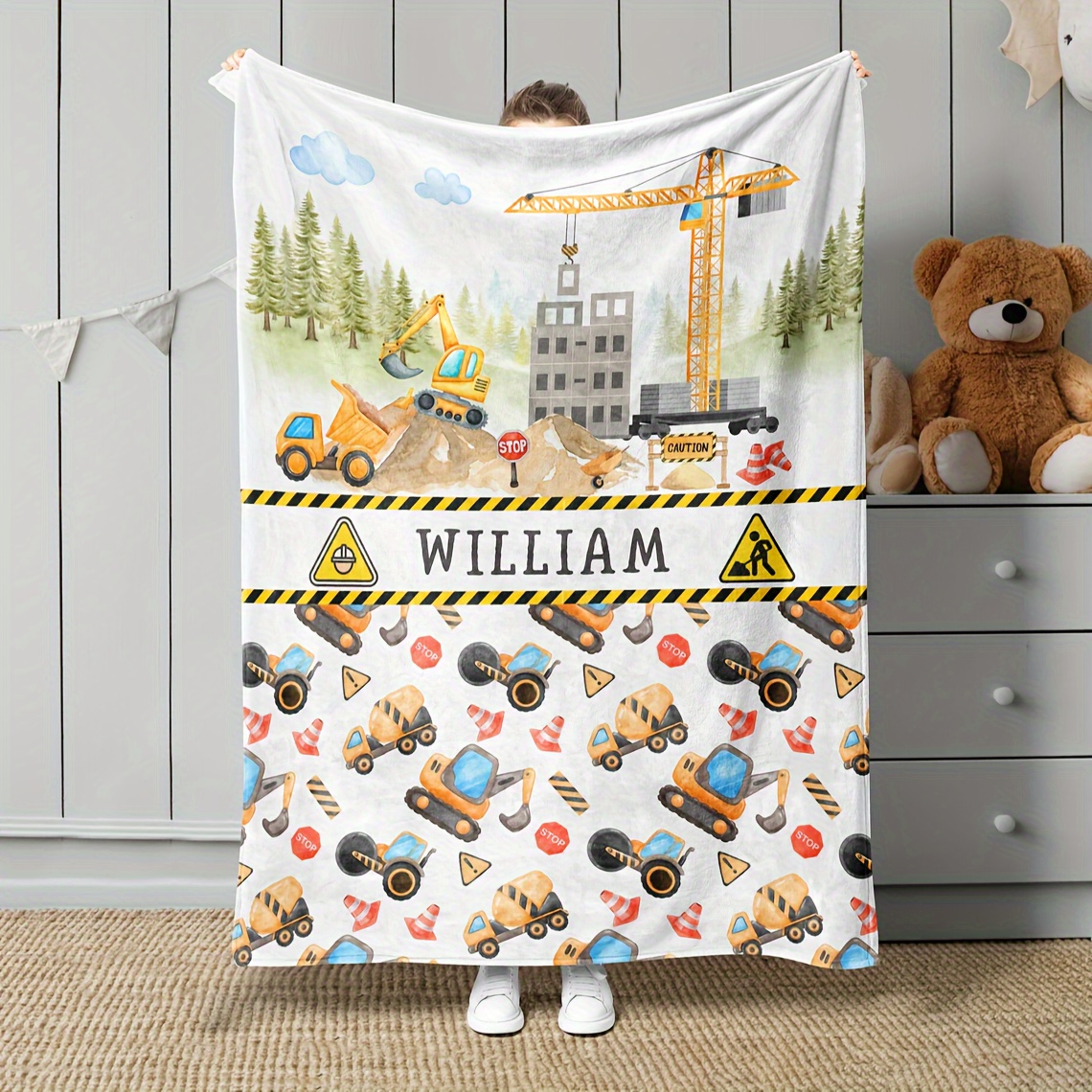 

Custom Name Cartoon Excavator Flannel Blanket - Soft, Cozy & Allergy-friendly For Couch, Bed, Office, And Outdoor Use - Perfect Gift For Birthdays, Christmas, And More