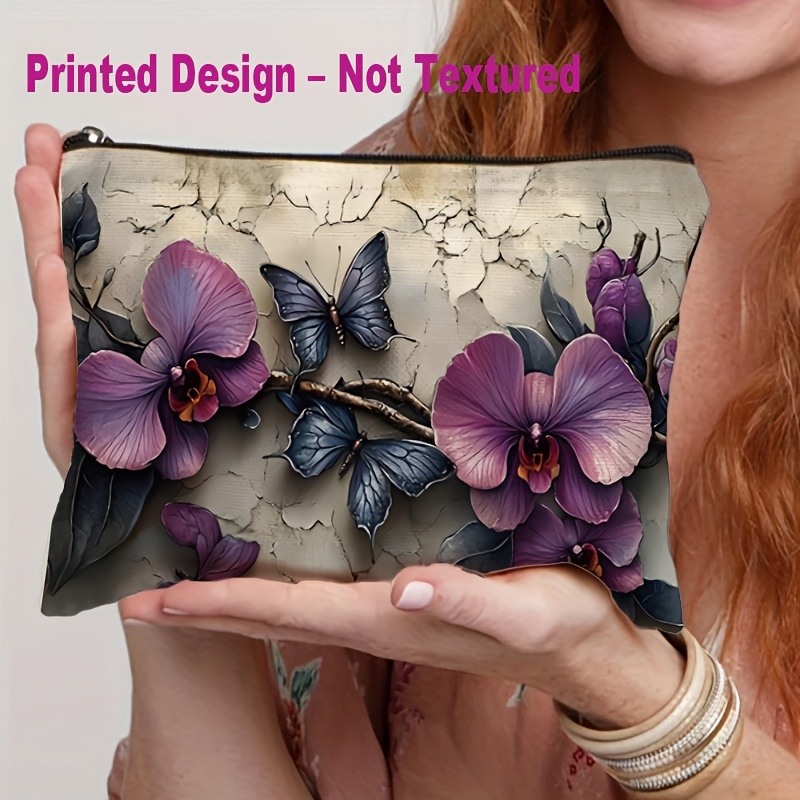 TEMU Unisex Adult Polyester Tote Bag With Printed Floral And , Mixed Colors, Unscented, Large Makeup Bag - Perfect Gift For Mom, Sister, , Durable Zipper Closure