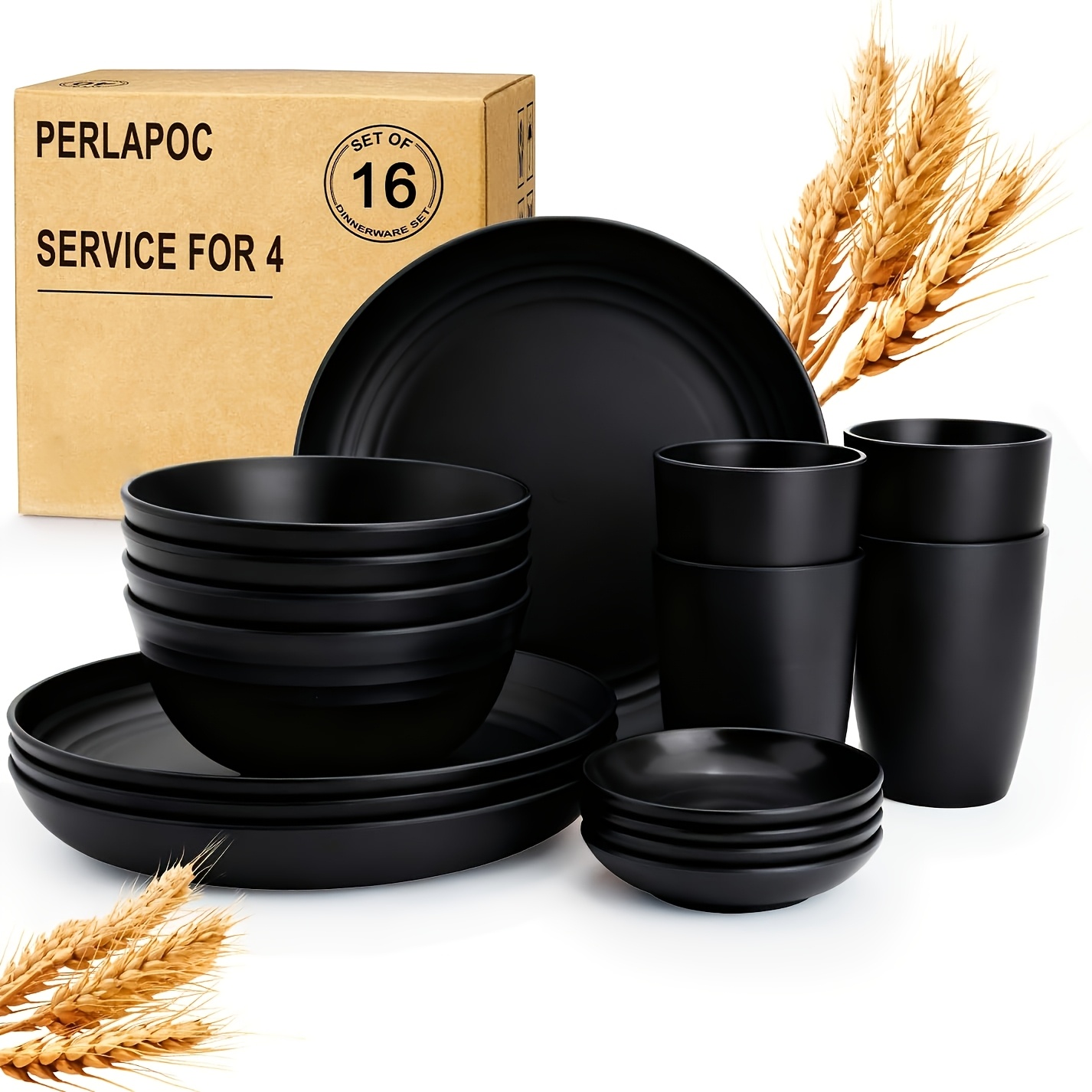 TEMU Juegos de cubertería grandes de 64/32/16 piezas, suministros de cocina esenciales, vajilla y duradera con platos, cuencos, tazas, cuchillos,
