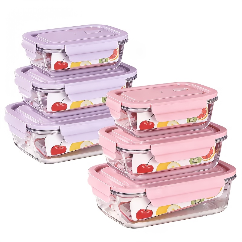 TEMU 12pcs Glass Food Storage Containers With Airtight Lids Reusable For Kitchen Outdoor Camping Food Preservation Purple And Pink For Christmas
