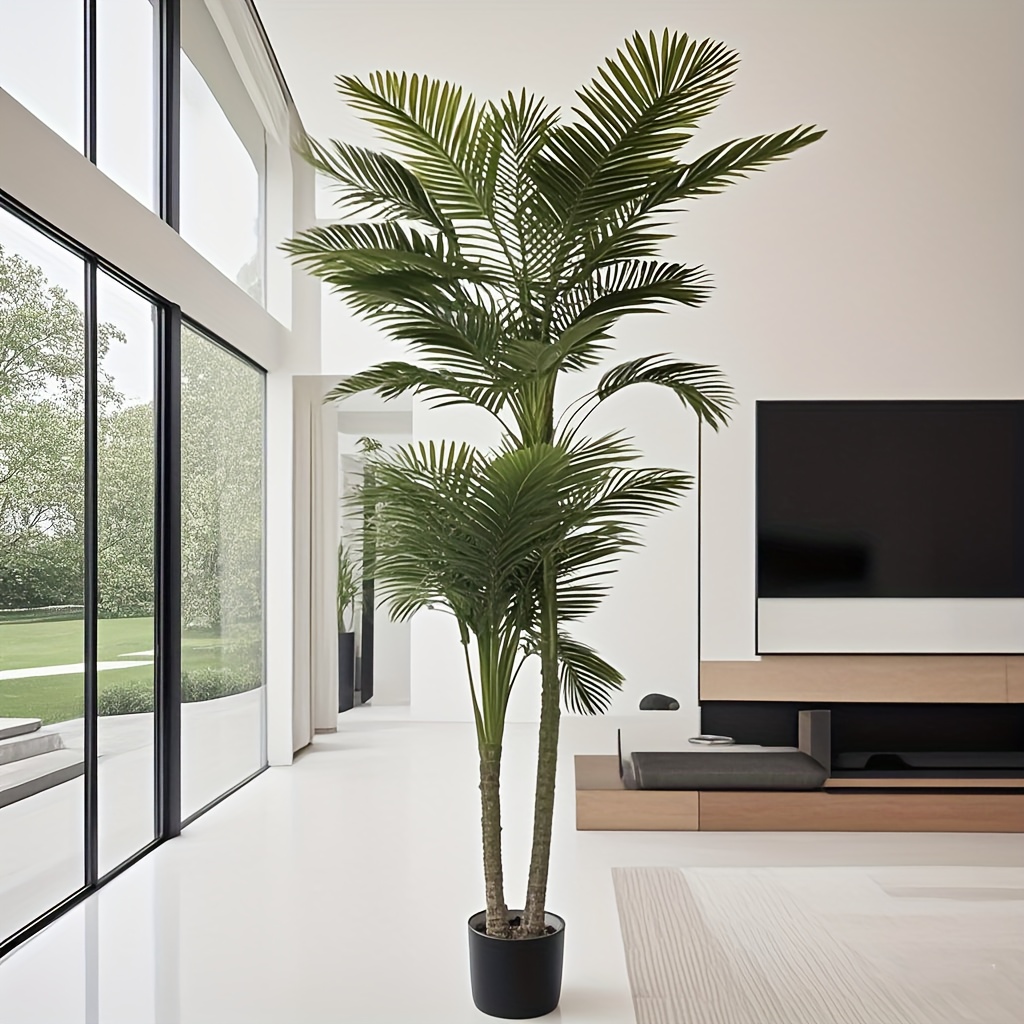 TEMU 8ft Avec 2 Troncs Plante Artificielle de Palmier , Plantes En Pot, Technologie de Touch , Idéale Pour La Décoration Intérieure de Et Du Bureau