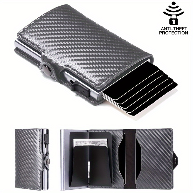 

Obcreatr Sleek Carbon Fiber Wallet - Anti-theft Pop-up Credit Card Holder With Snap Closure, For , Aluminum Alloy & Leather, Solid Color