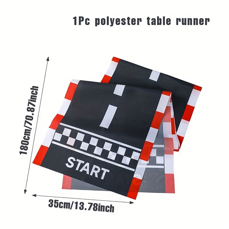TEMU 1pc, Racing Track Table Flag, 180*35cm Black And Red Table Runner, Racing Theme Party Decoration, Birthday Gifts, Baby Shower Decor, Party Supplies
